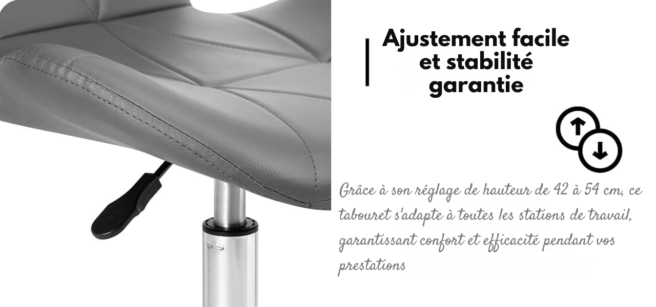 Tabouret cosmétique Elegancia gris avec base chromée